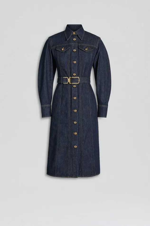 Scanlan Theodore DENIM GOLD BUCKLE DRESS INDIGOB Women Denim