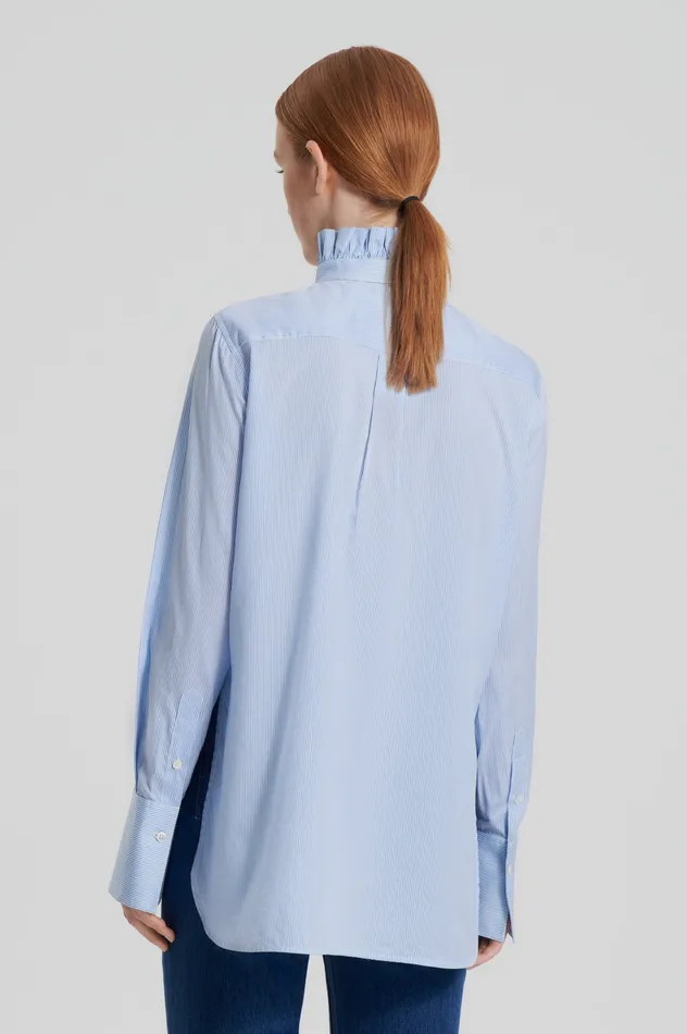 Scanlan Theodore STRIPE RUFFLE SHIRT BLUE Women Shirts Scanlan Theodore STRIPE RUFFLE SHIRT BLUE Women Shirts