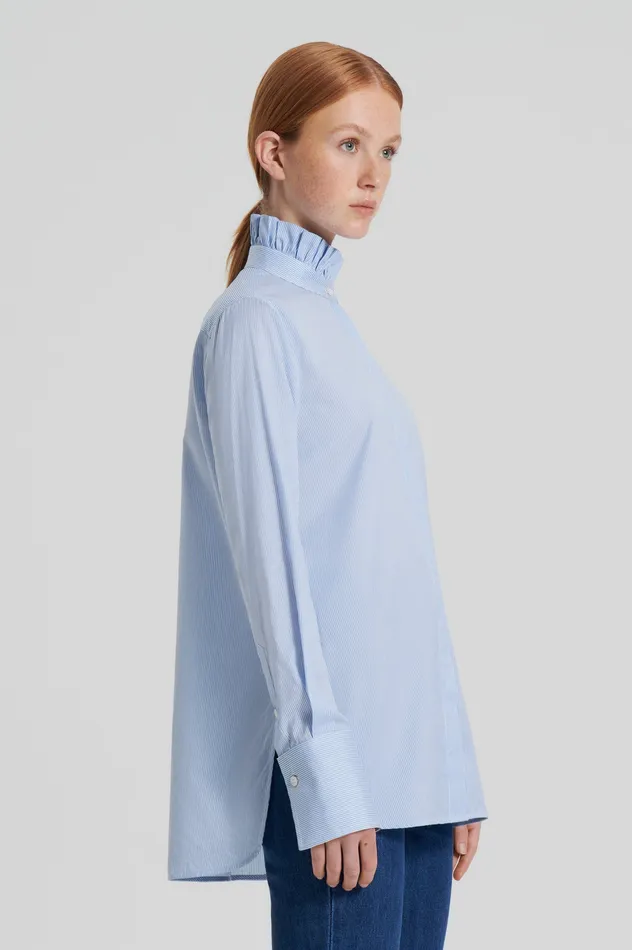 Scanlan Theodore STRIPE RUFFLE SHIRT BLUE Women Shirts Scanlan Theodore STRIPE RUFFLE SHIRT BLUE Women Shirts