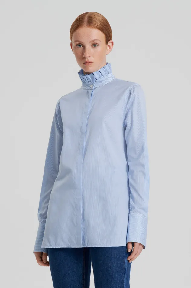 Scanlan Theodore STRIPE RUFFLE SHIRT BLUE Women Shirts Scanlan Theodore STRIPE RUFFLE SHIRT BLUE Women Shirts
