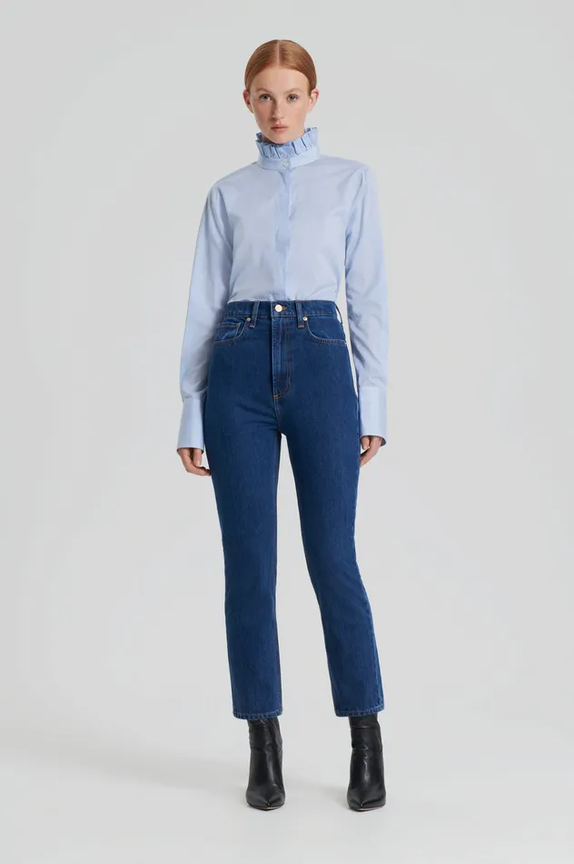 Scanlan Theodore STRIPE RUFFLE SHIRT BLUE Women Shirts Scanlan Theodore STRIPE RUFFLE SHIRT BLUE Women Shirts