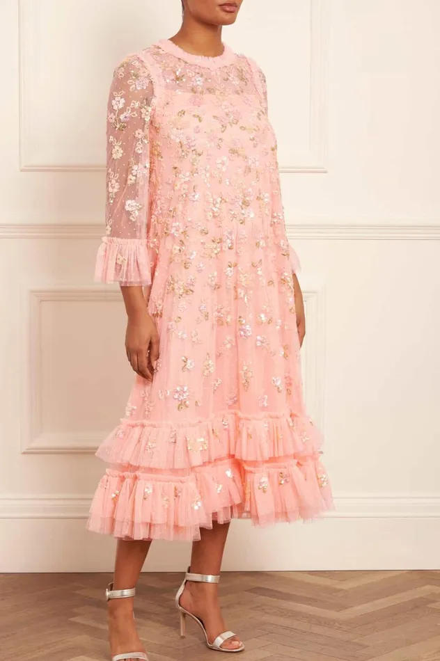 Sequin Bloom Gloss Ballerina Dress Coral Women Needle and Thread Dresses