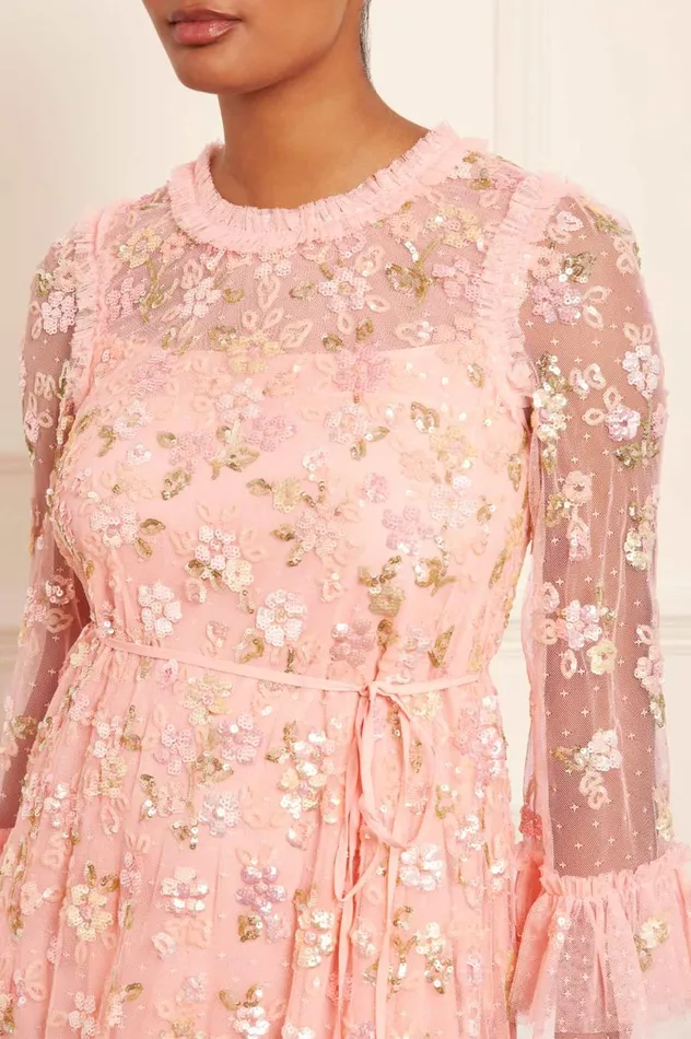 Sequin Bloom Gloss Ballerina Dress Coral Women Needle and Thread Dresses