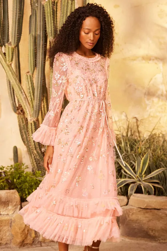 Sequin Bloom Gloss Ballerina Dress Coral Women Needle and Thread Dresses