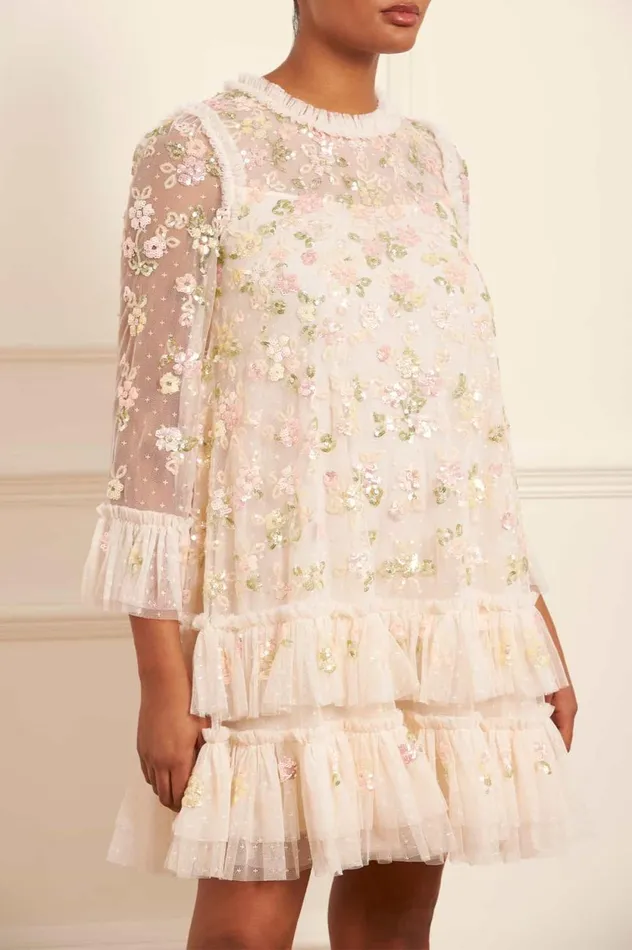 Sequin Bloom Gloss Mini Dress Champagne Women Needle and Thread Dresses
