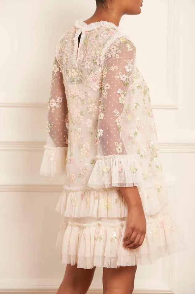 Sequin Bloom Gloss Mini Dress Champagne Women Needle and Thread Dresses