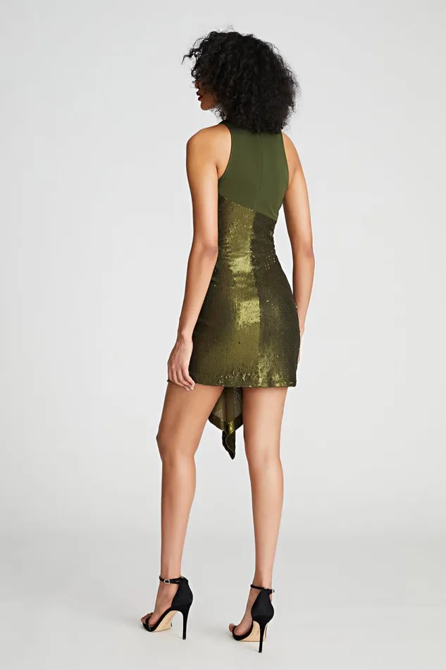 Sets Women Halston Ida Dress In Sequin And Jersey Seaweed