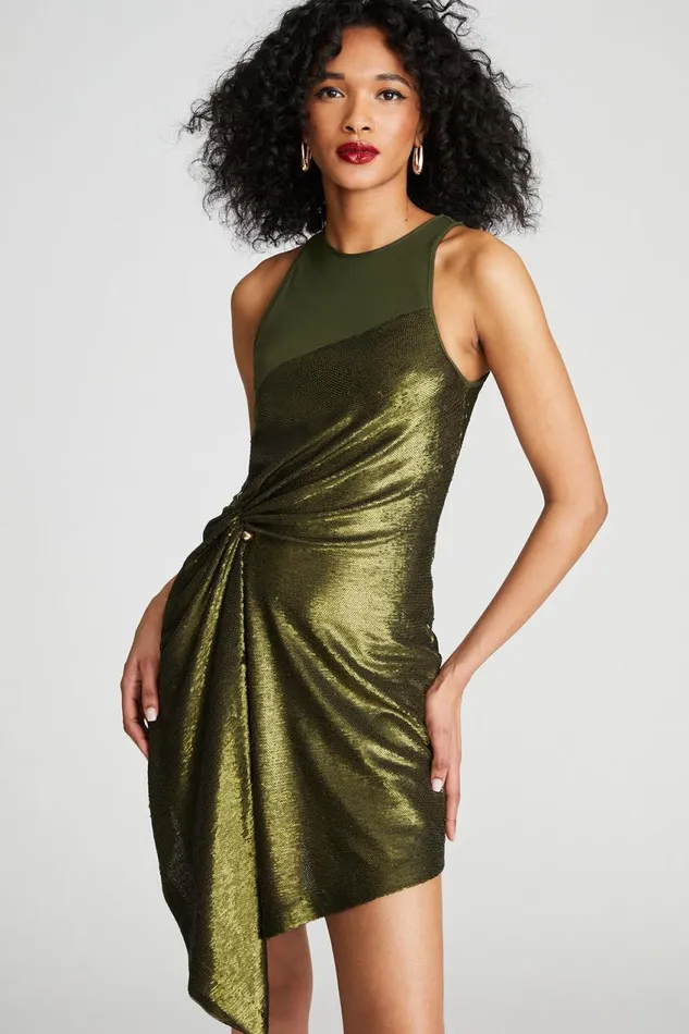Sets Women Halston Ida Dress In Sequin And Jersey Seaweed
