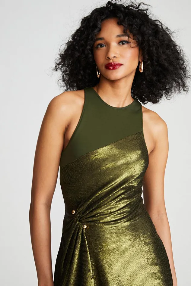 Sets Women Halston Ida Dress In Sequin And Jersey Seaweed