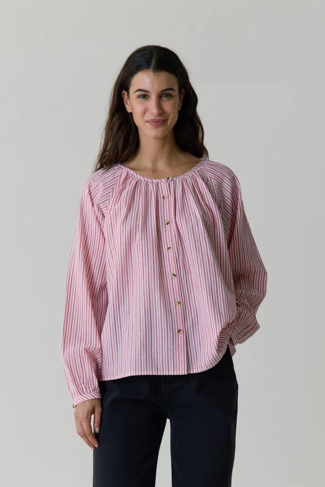 Shirts and Blouses Women Leon and Harper Coalie Stripe Shirt Red