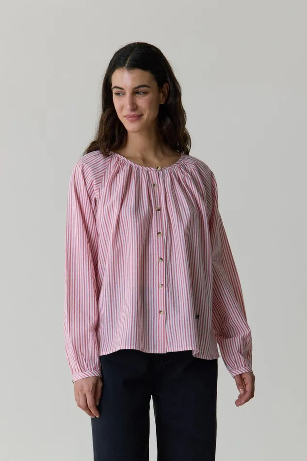 Shirts and Blouses Women Leon and Harper Coalie Stripe Shirt Red