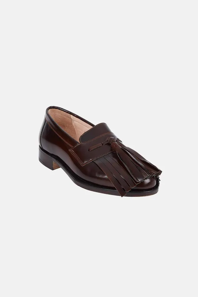 Shoes Emilia Wickstead Women Grenson X Emilia Wickstead Grenda Tassel Front Loafer in Dark Brown Leather