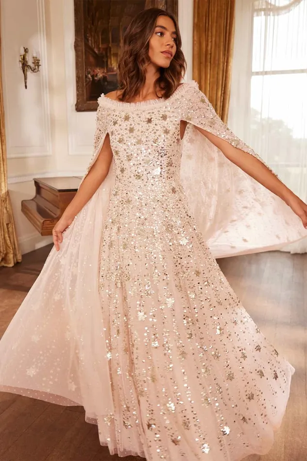 Shooting Stars Cape Ankle Gown Beige Women Needle and Thread Dresses
