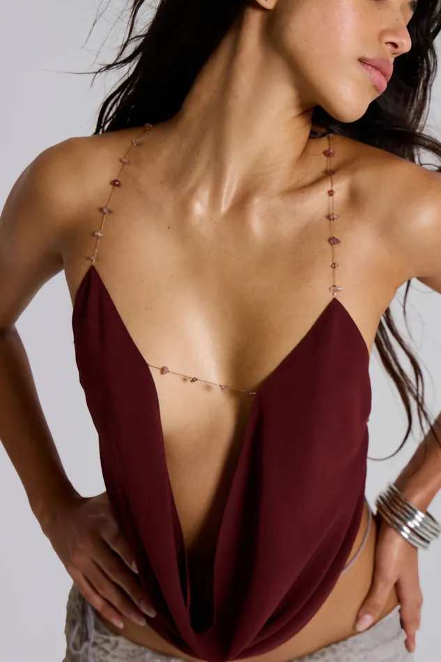Shop Asteria Backless Cowl Top in Burgundy Tops Jaded London Women