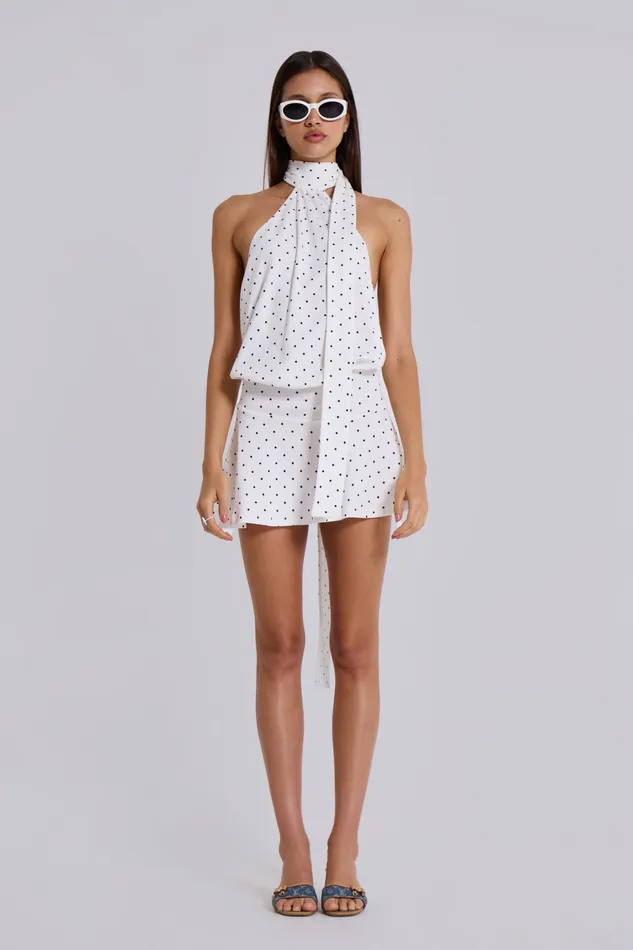 Shop Enya Backless Mini Dress in Polkadot Dresses Jaded London Women