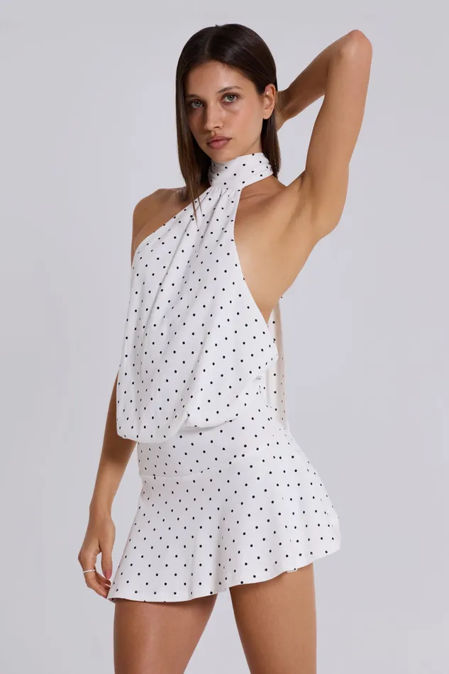 Shop Enya Backless Mini Dress in Polkadot Dresses Jaded London Women