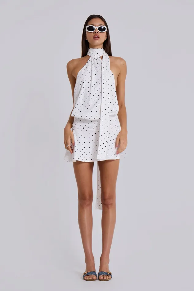 Shop Enya Backless Mini Dress in Polkadot Dresses Jaded London Women