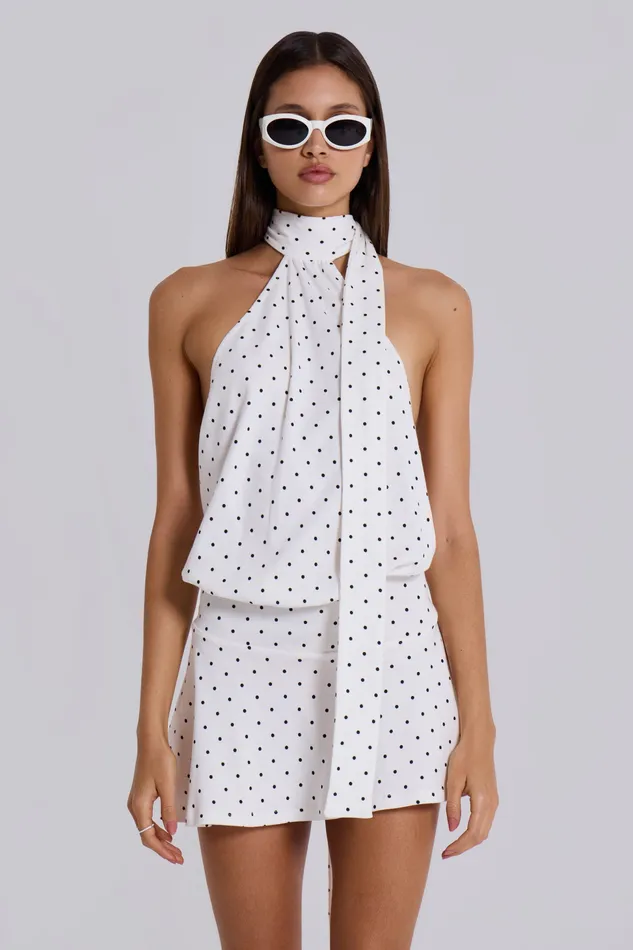 Shop Enya Backless Mini Dress in Polkadot Dresses Jaded London Women