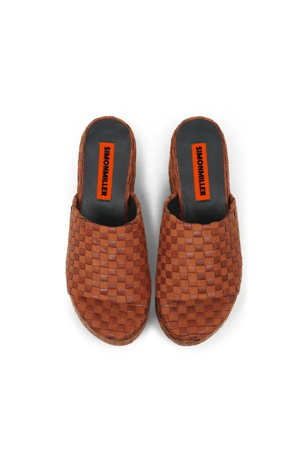 Shop Simon Miller SANDALS Blackout Platform Sepia Brown Checkerboard