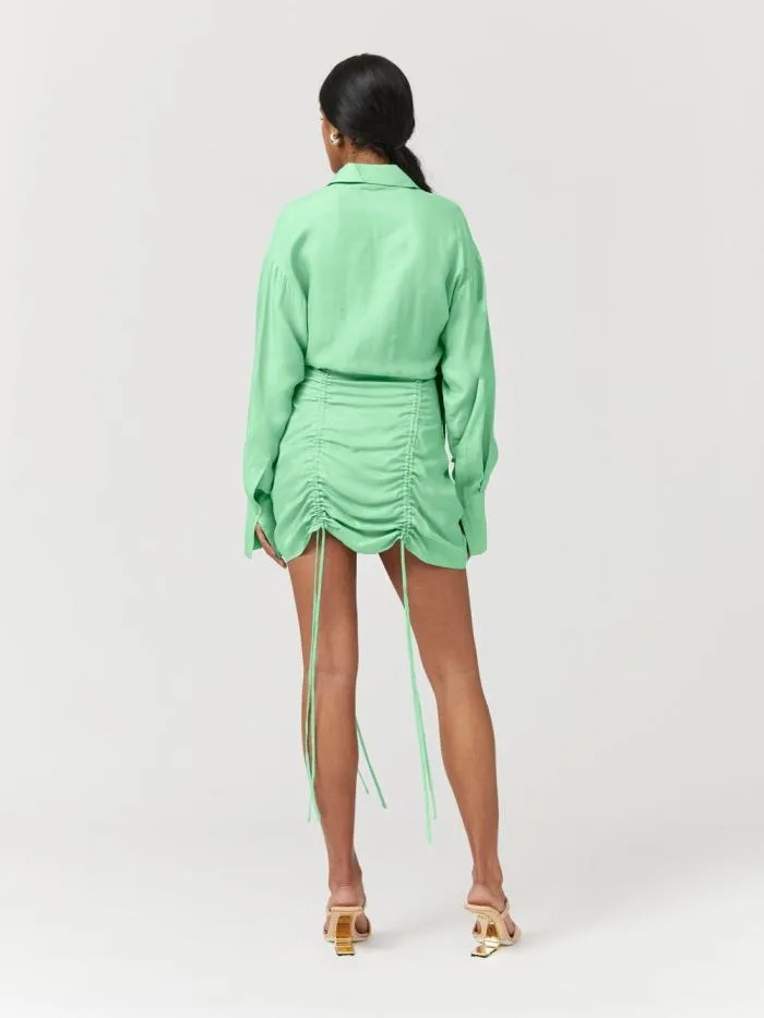 Shop SUBOO Dresses Halley Rouched Mini Shirt Dress 8211 Apple Green