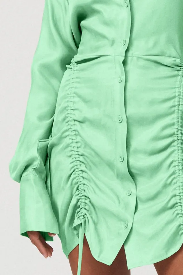 Shop SUBOO Dresses Halley Rouched Mini Shirt Dress 8211 Apple Green