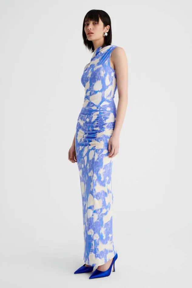 Shop SUBOO Dresses Marble Sleeveless Ruched Maxi Dress 8211 Marble Print
