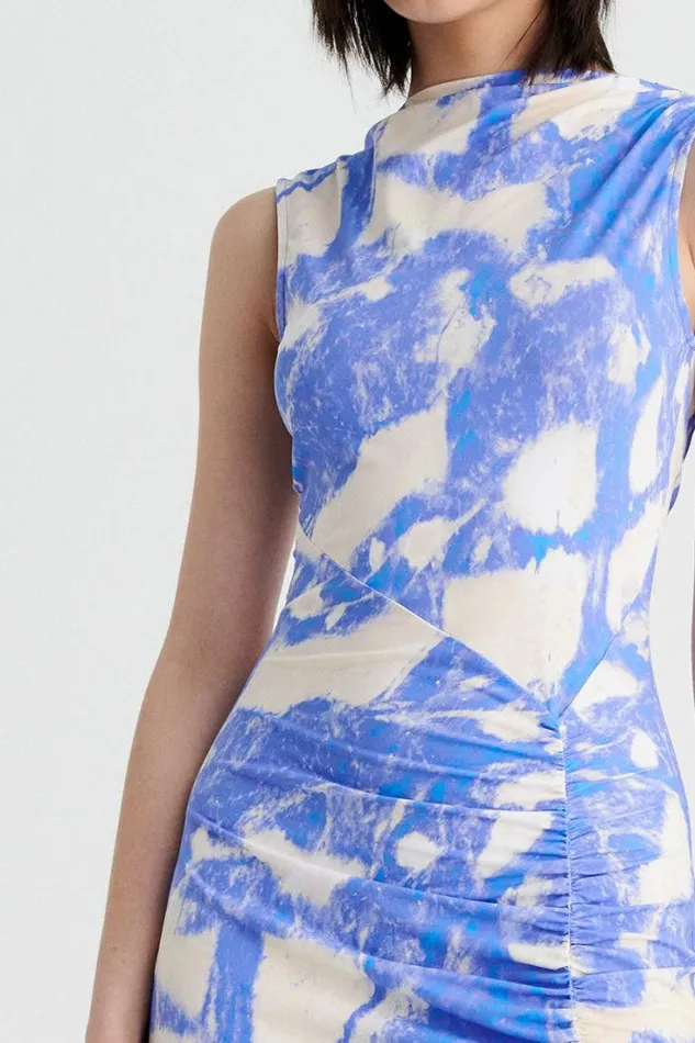 Shop SUBOO Dresses Marble Sleeveless Ruched Maxi Dress 8211 Marble Print