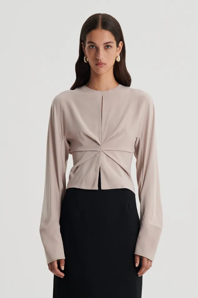 SILK SATIN DRAPED TOP MUSHROOM Women Tops Scanlan Theodore SILK SATIN DRAPED TOP MUSHROOM Women Tops Scanlan Theodore
