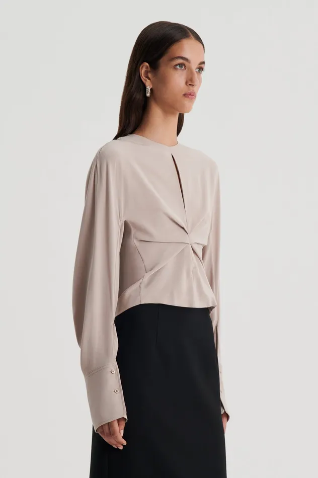 SILK SATIN DRAPED TOP MUSHROOM Women Tops Scanlan Theodore SILK SATIN DRAPED TOP MUSHROOM Women Tops Scanlan Theodore