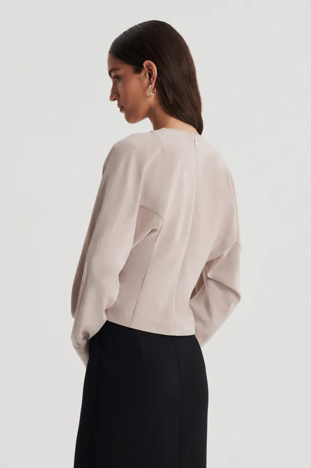 SILK SATIN DRAPED TOP MUSHROOM Women Tops Scanlan Theodore SILK SATIN DRAPED TOP MUSHROOM Women Tops Scanlan Theodore
