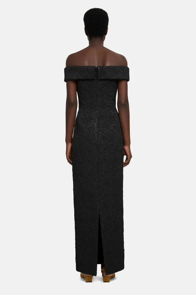 Sima Off The Shoulder Gown in Black Seersucker Cloque Dresses Emilia Wickstead Women