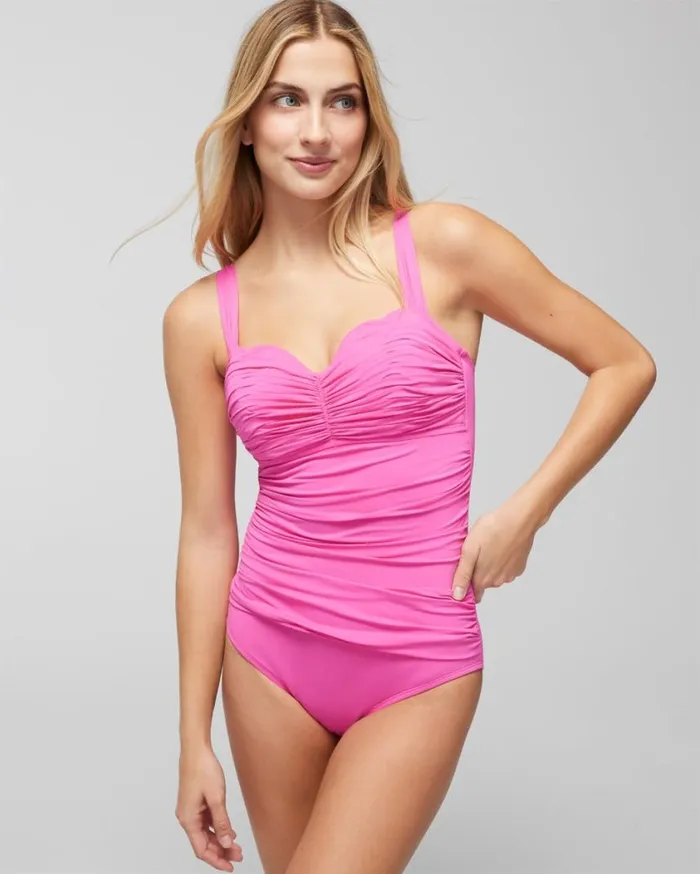 Soma Bleu Rod Kore Shirred OnePiece Pink Bling Women Swim