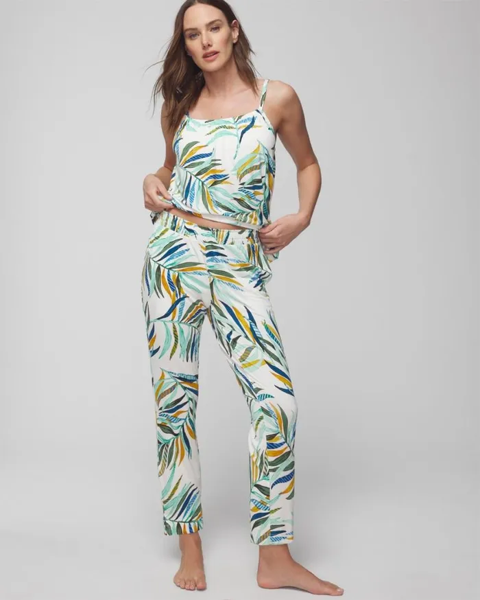 Soma Cool Nights Ankle Pants Pacifico Palms Ivory Women Matching Sets and Separates