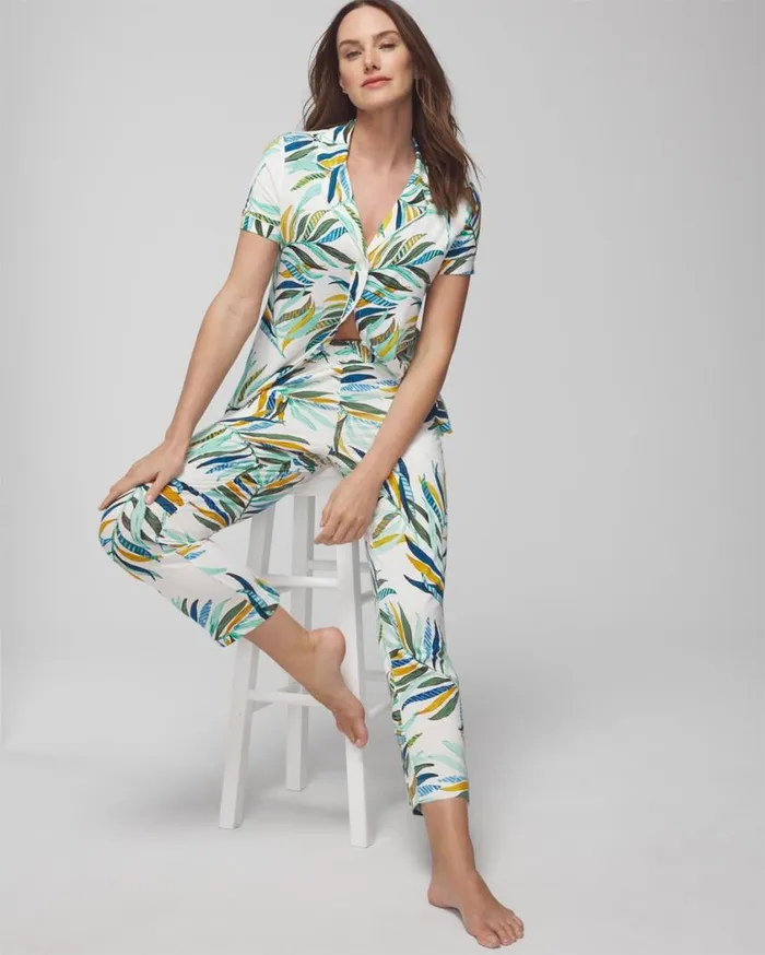 Soma Cool Nights Ankle Pants Pacifico Palms Ivory Women Matching Sets and Separates