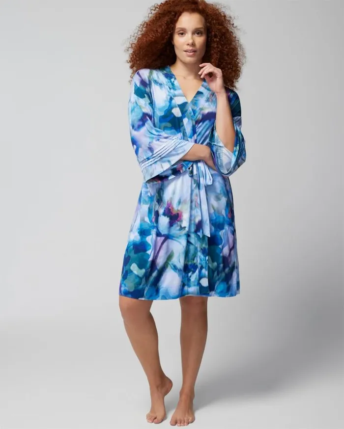 Soma Cool Nights Short Robe Floral Daydream Blue Women Matching Sets and Separates