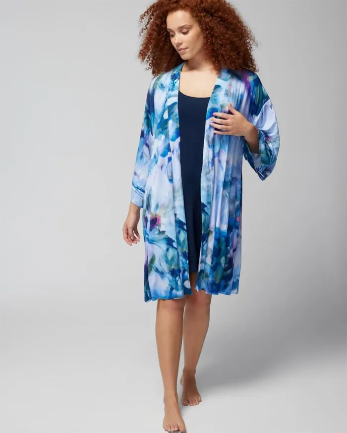 Soma Cool Nights Short Robe Floral Daydream Blue Women Matching Sets and Separates