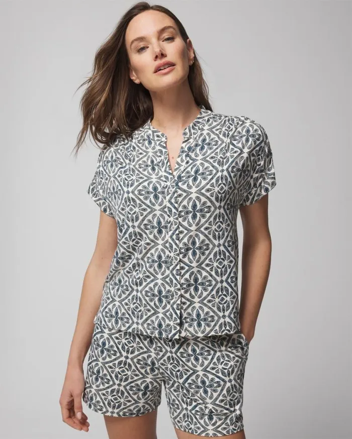 Soma Cool Nights ShortSleeve ButtonFront Paisley Floral White S Women Matching Sets and Separates
