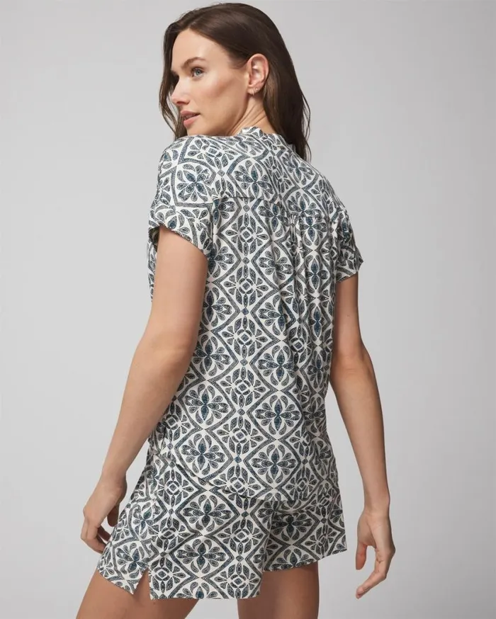 Soma Cool Nights ShortSleeve ButtonFront Paisley Floral White S Women Matching Sets and Separates