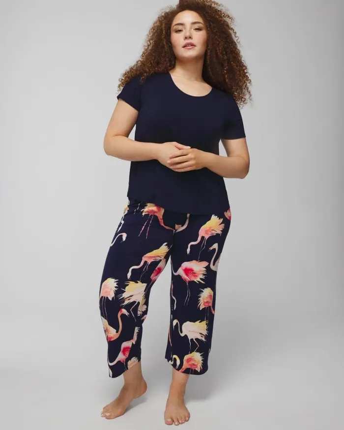 Soma Cool Nights ShortSleeve Cropped Pants Set Shadow Flora M Metapoppy Women Matching Sets and Separates
