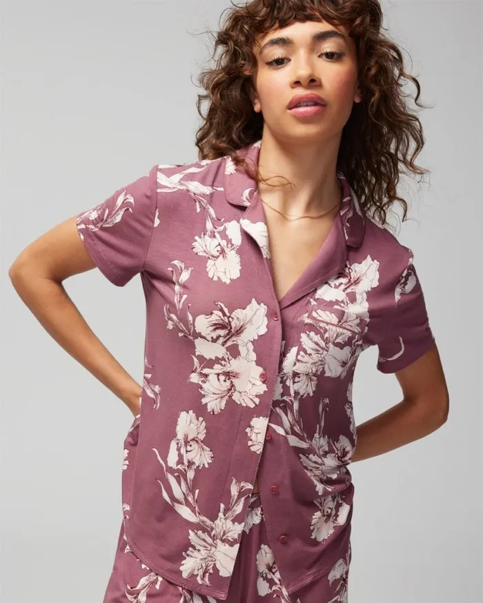 Soma Cool Nights ShortSleeve Notch Collar Pajama Top Black Women Pajama Tops