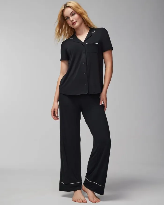 Soma Cool Nights ShortSleeve Notch Collar Pajama Top Black Women Pajama Tops