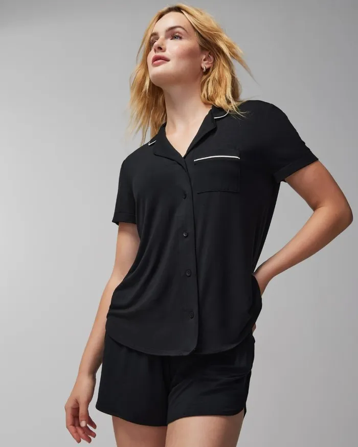 Soma Cool Nights ShortSleeve Notch Collar Pajama Top Black Women Pajama Tops