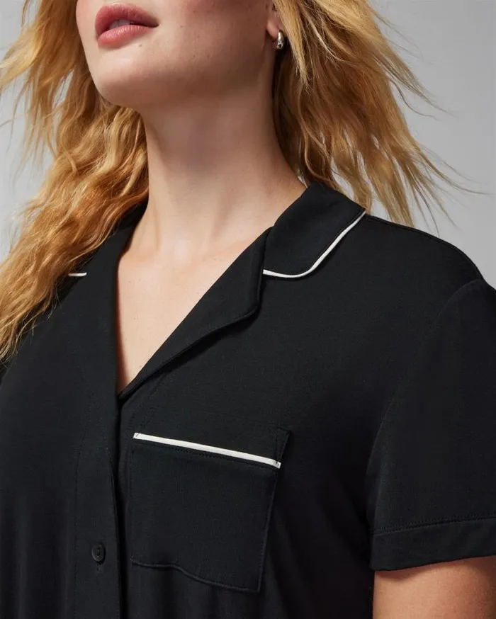 Soma Cool Nights ShortSleeve Notch Collar Pajama Top Black Women Pajama Tops