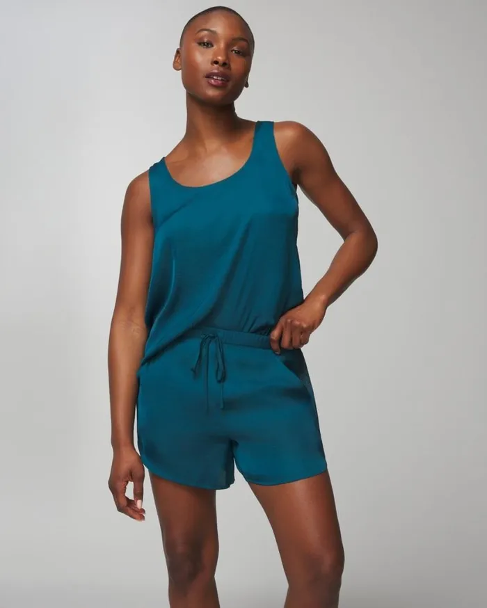 Soma Crinkle Satin Flirty Pajama Shorts Peaceful Blue Women Matching Sets and Separates Soma Crinkle Satin Flirty Pajama Shorts Peaceful Blue Women Matching Sets and Separates