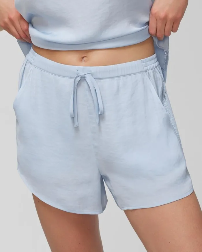Soma Crinkle Satin Flirty Pajama Shorts Peaceful Blue Women Matching Sets and Separates