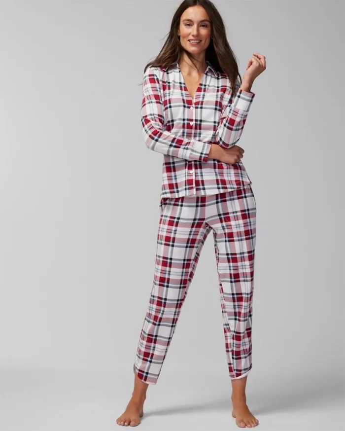 Soma Embraceable LongSleeve Pajama Top Tidings Of Joy Green Women Pajama Tops