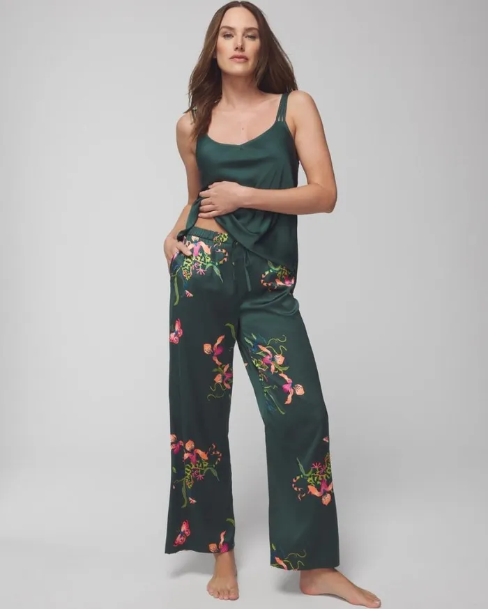 Soma Satin WideLeg Pant Garden Gecko Lush Emerald Women Matching Sets and Separates