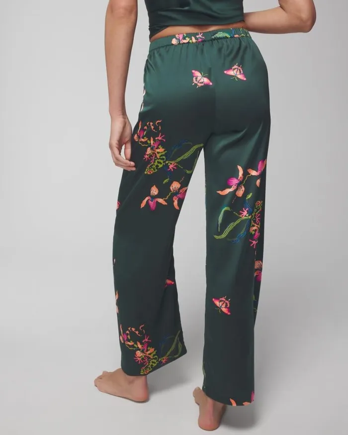Soma Satin WideLeg Pant Garden Gecko Lush Emerald Women Matching Sets and Separates