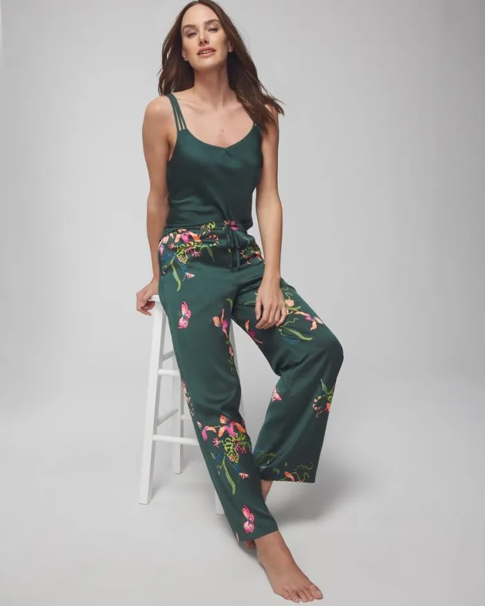 Soma Satin WideLeg Pant Garden Gecko Lush Emerald Women Matching Sets and Separates