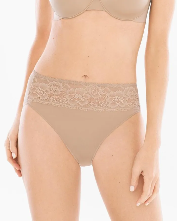 Soma Vanishing Edge Microfiber HighLeg Briefs With Lace 5 Pack Leafy Lines Multipack Women Panties